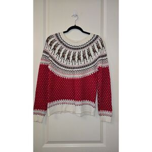 L.O.G.G. Reindeer Fair Isle Christmas Sweater Size Small Red Cream